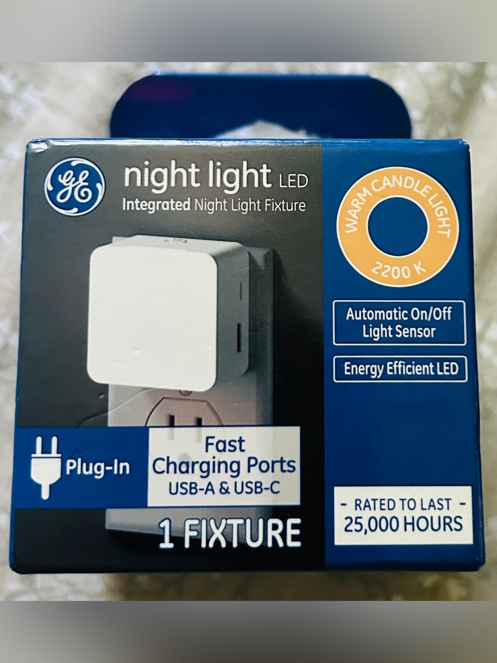 GE Night Light LED Plug-In with Fast Charging Ports - White